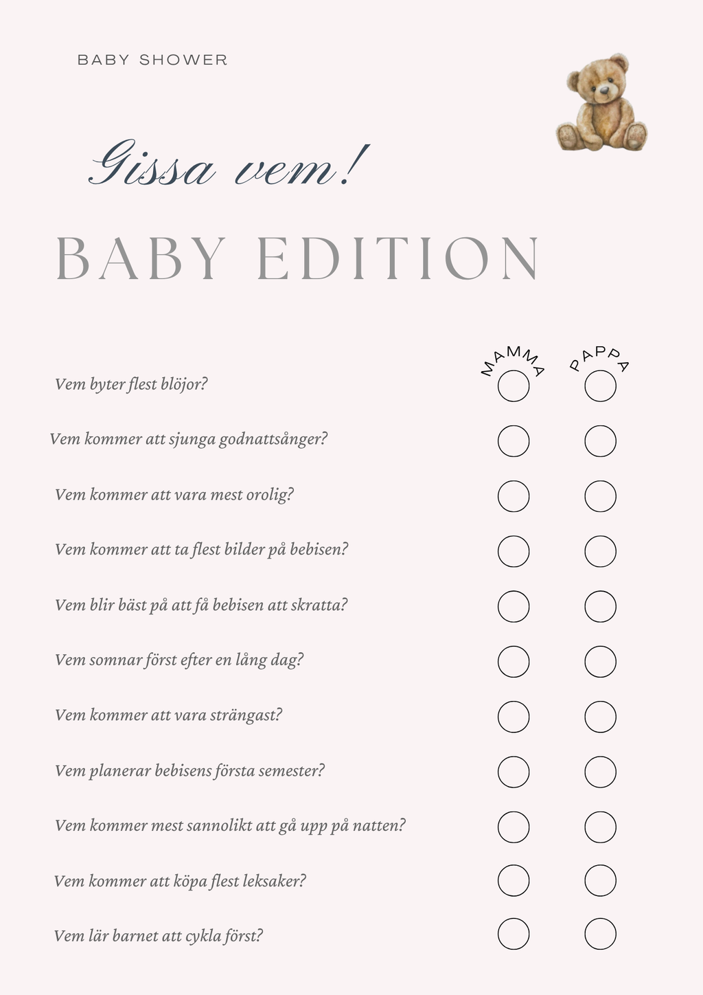 Pink Teddy Babyshower Games Bundle - NO, DK & SE