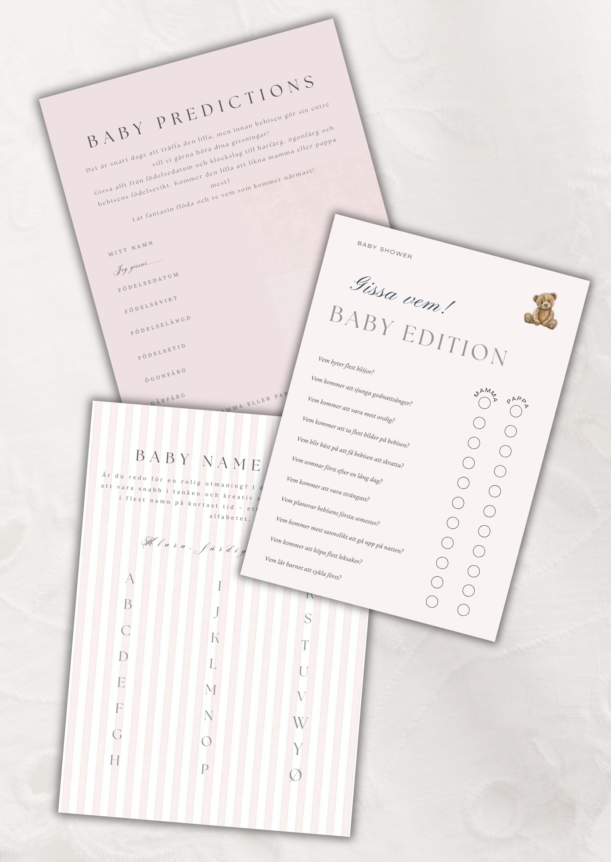Pink Teddy Babyshower Games Bundle - NO, DK & SE